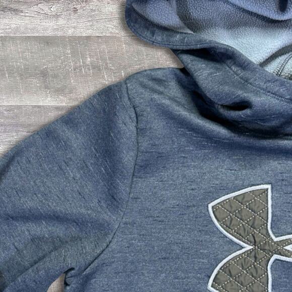 Under Armour Cold Gear Pullover Hoodie Womens L Big Logo Navy Blue Sweatshirt - Picture 3 of 8